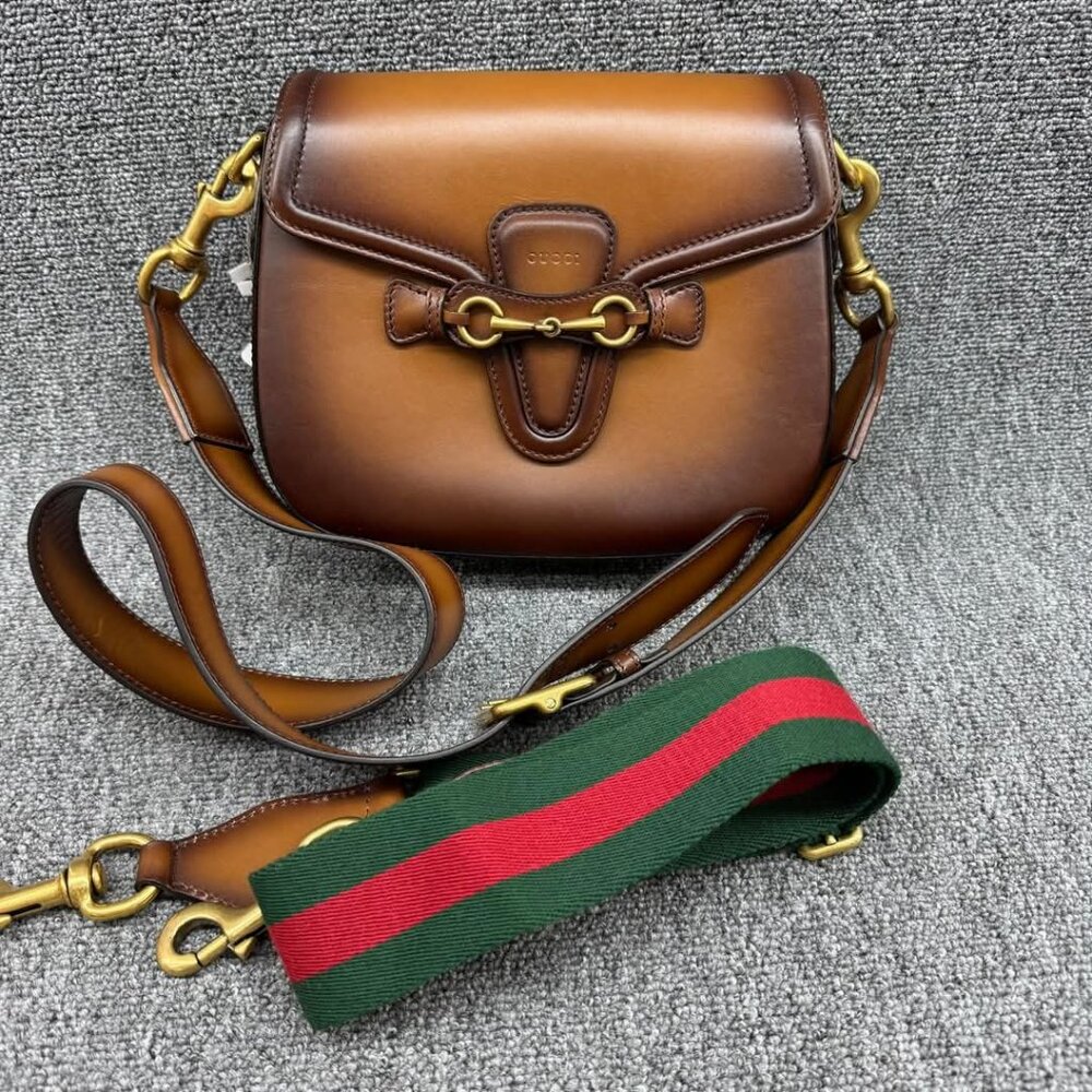 GUCCI Lady Web Brown Leather Shoulder Bag 875-041025 - Picture 2 of 14